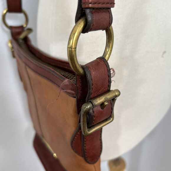 Fossil Crossbody Shoulder Purse Two‎ Tone Brown Lather Bucket Purse - Picture 5 of 15